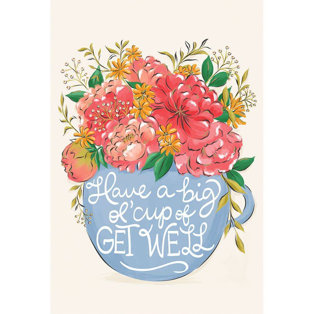 Pictura Big Ol' Cup Of Get Well Card from everyday cards collection, featuring a colorful illustration of a large coffee cup.